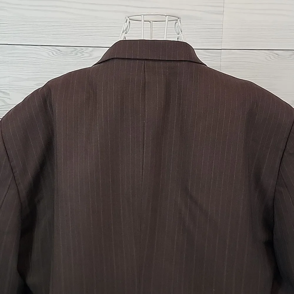Linea Uomo Blazer Pinstriped Wool Brown Suit Jacket Mens Size 46R